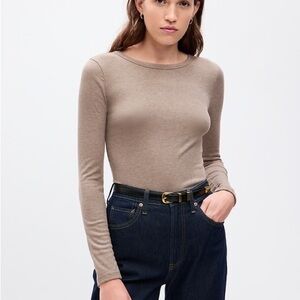 GAP Mini Rib Crewneck T-Shirt in Brown Heather